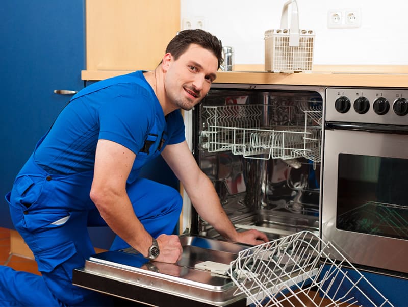 Technician repairing the Miele Dishwasher in the house